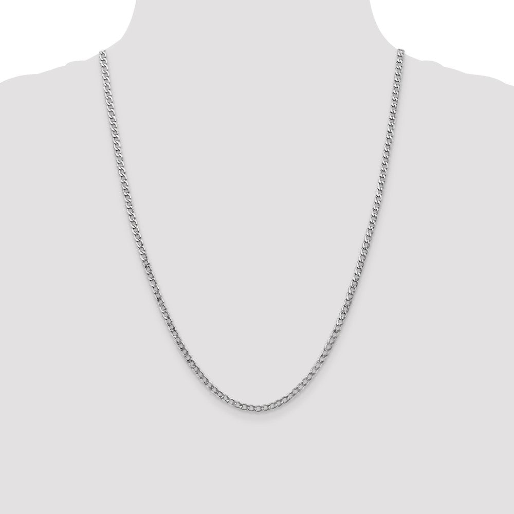 14K White Gold 24 inch 3.35mm Semi-Solid Curb with Lobster Clasp Chain