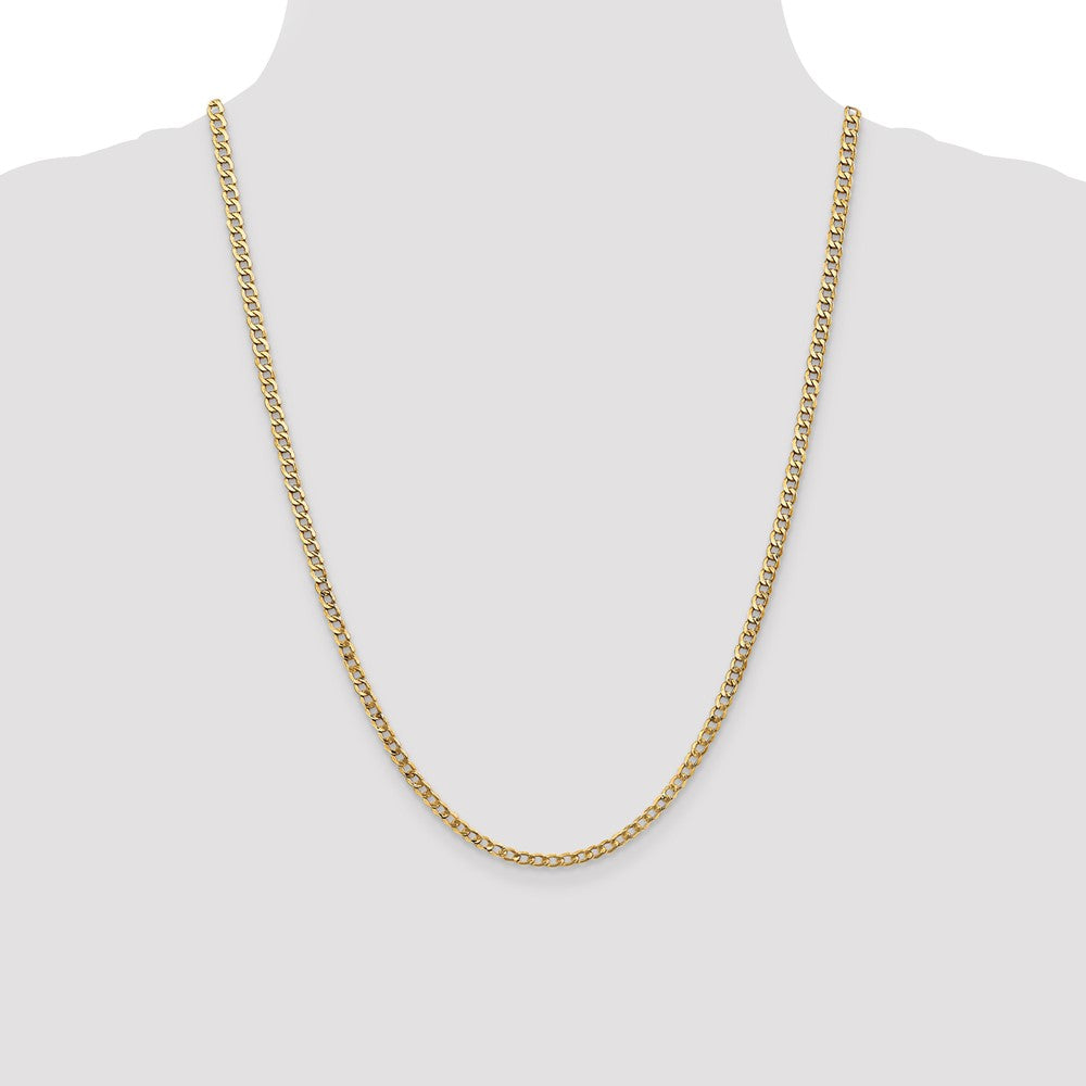 14K 24 inch 3.35mm Semi-Solid Curb with Lobster Clasp Chain