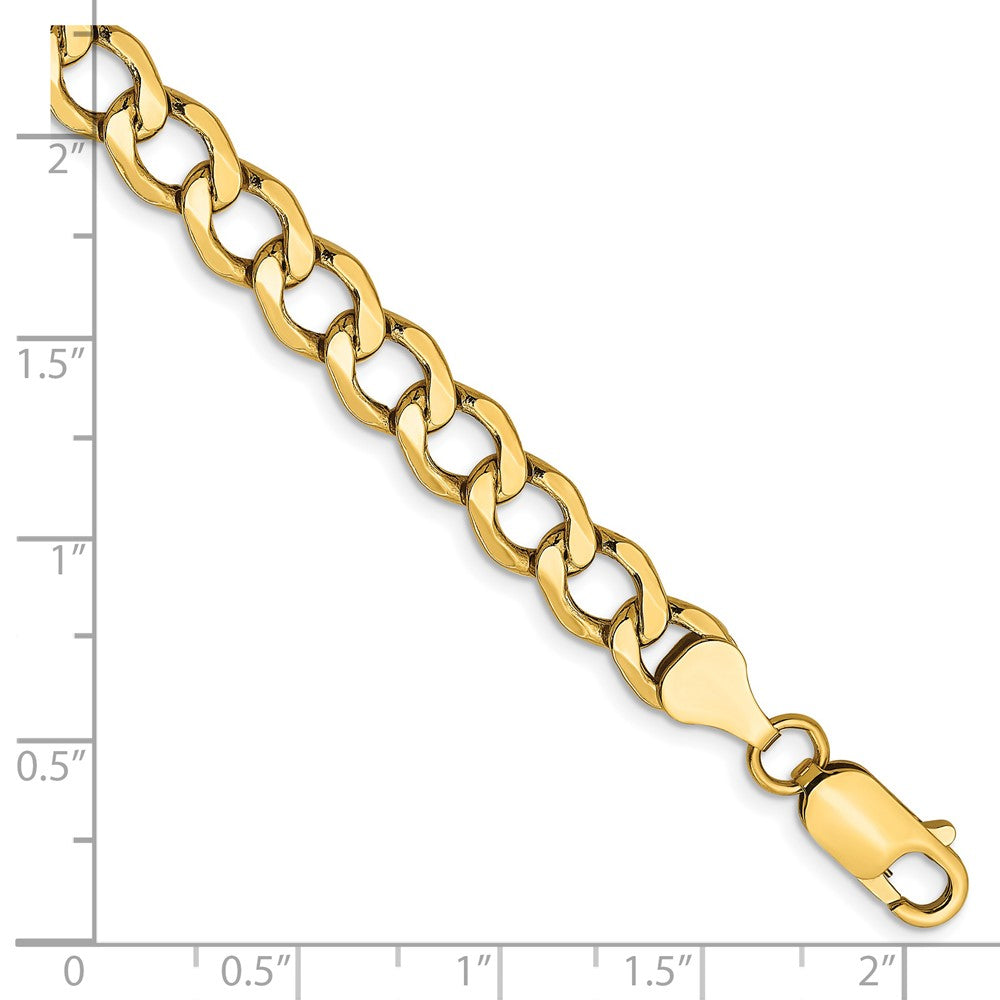 14K 7 inch 6.5mm Semi-Solid Curb with Lobster Clasp Bracelet