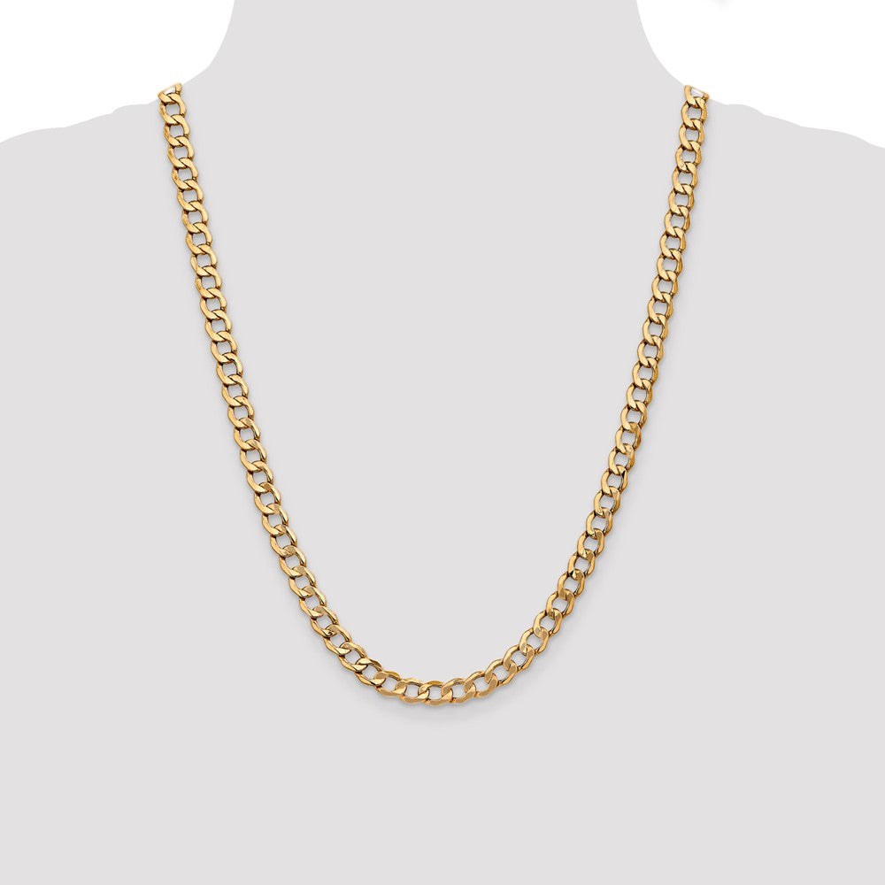 14K 24 inch 7mm Semi-Solid Curb with Lobster Clasp Chain