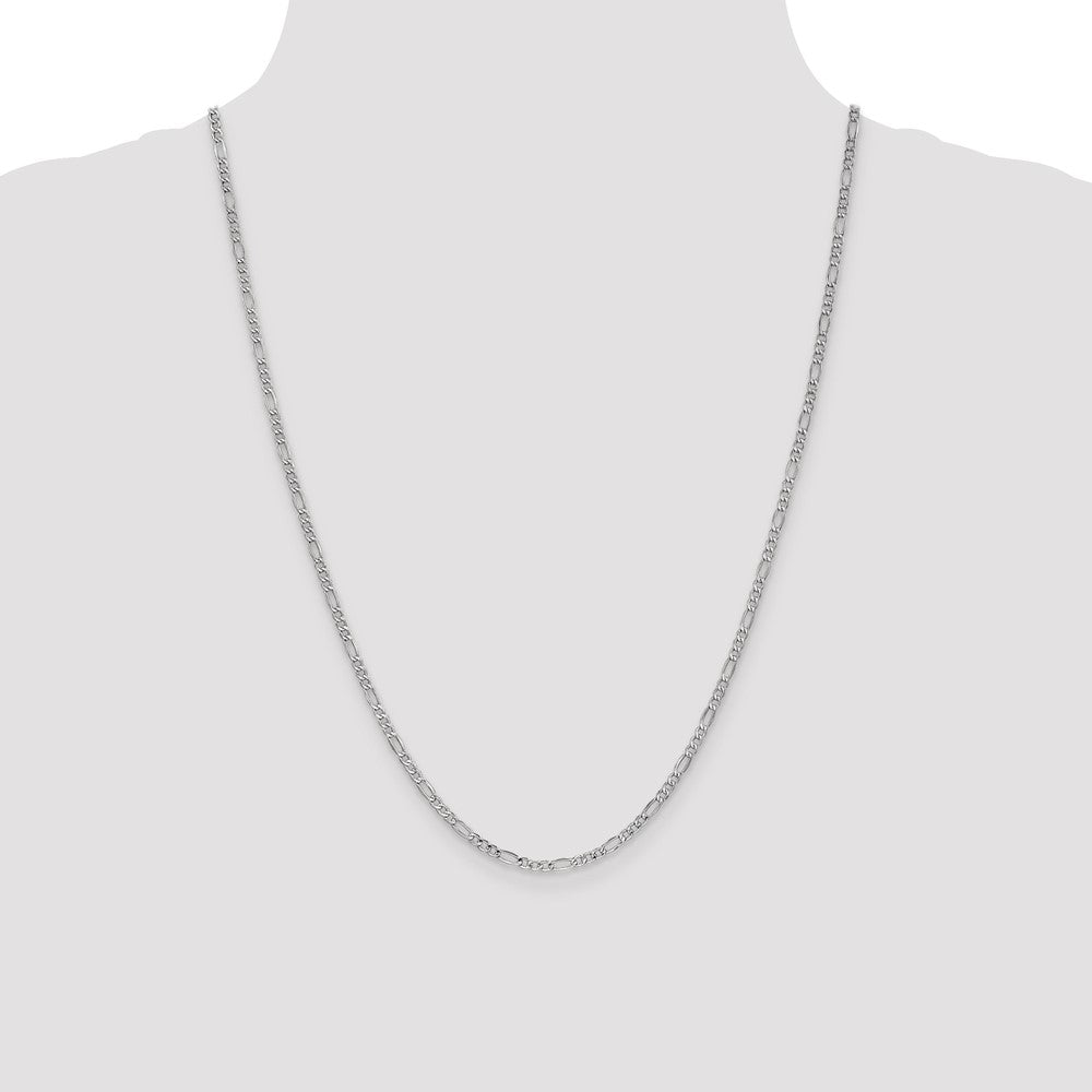 14K White Gold 24 inch 2.5mm Semi-Solid Figaro with Lobster Clasp Chain