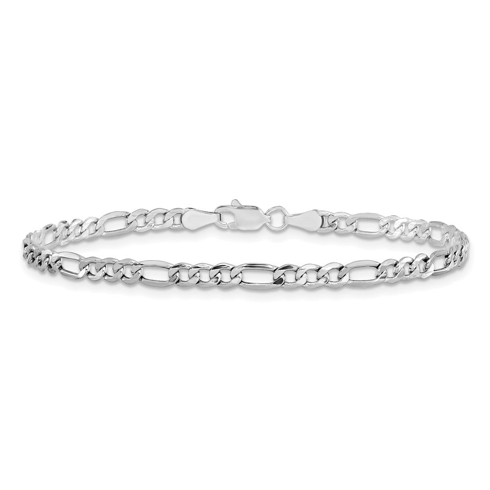 14K White Gold 7 inch 3.5mm Semi-Solid Figaro with Lobster Clasp Bracelet