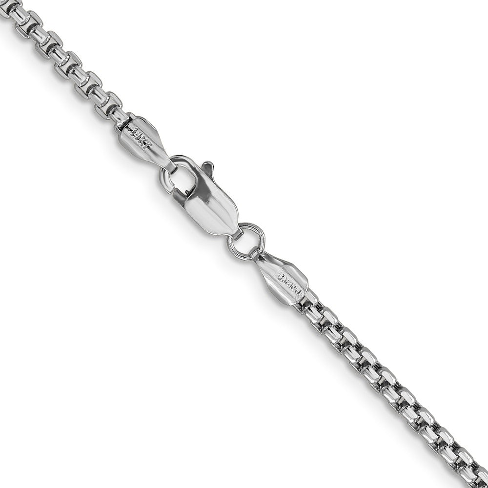 14K White Gold 22 inch 2.45mm Semi-Solid Round Box with Lobster Clasp Chain