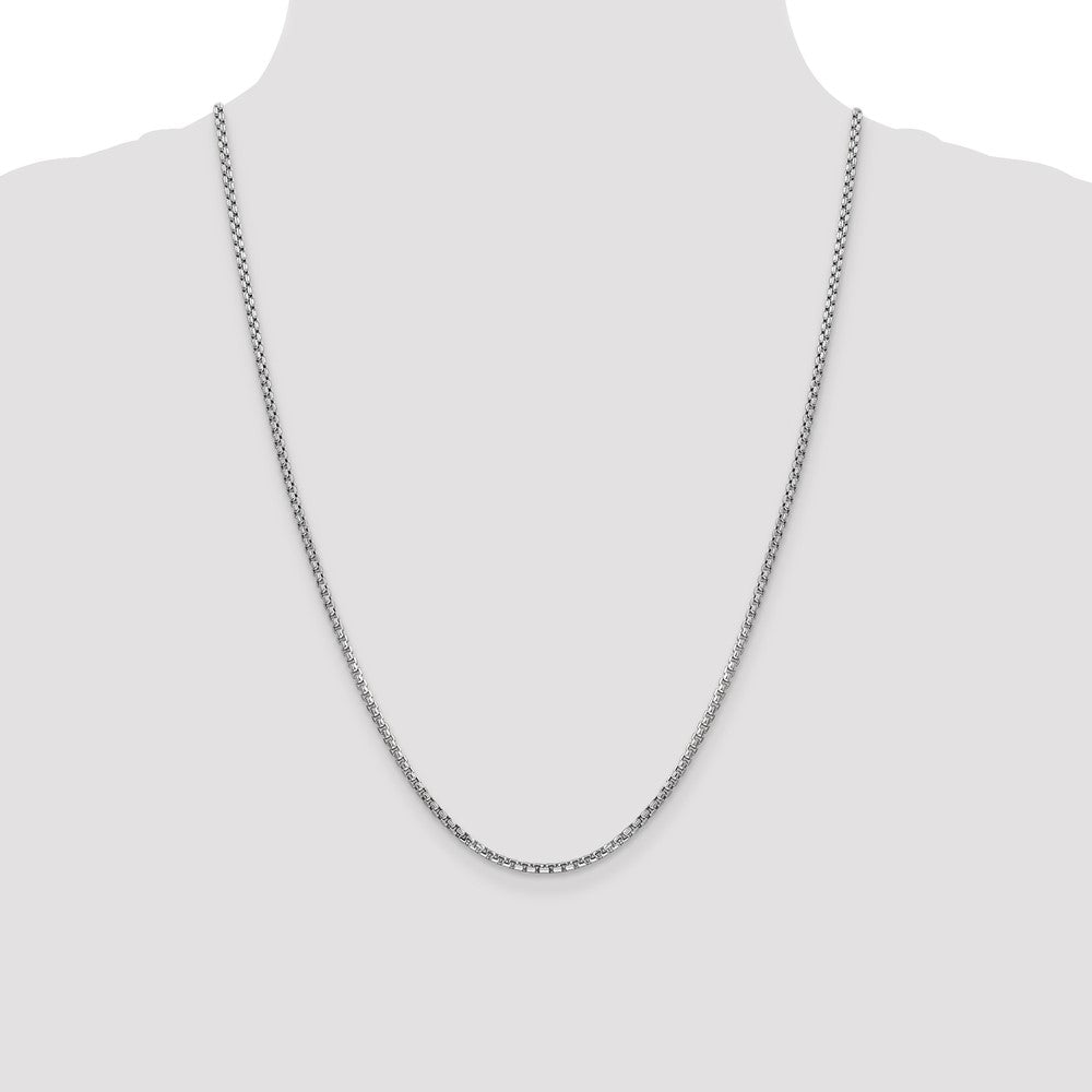 14K White Gold 24 inch 2.45mm Semi-Solid Round Box with Lobster Clasp Chain