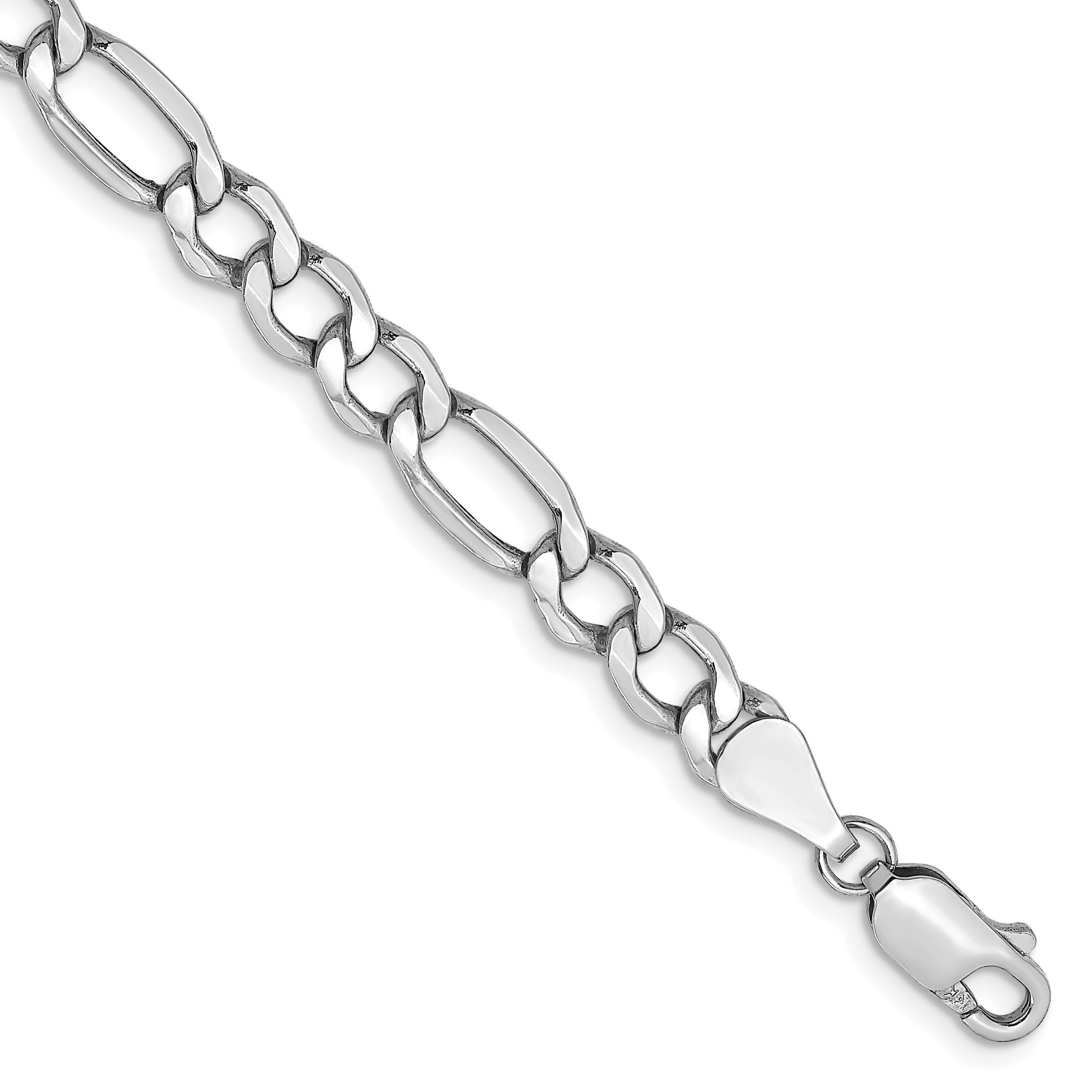 14K White Gold 7 inch 5.75mm Semi-Solid Figaro with Lobster Clasp Bracelet