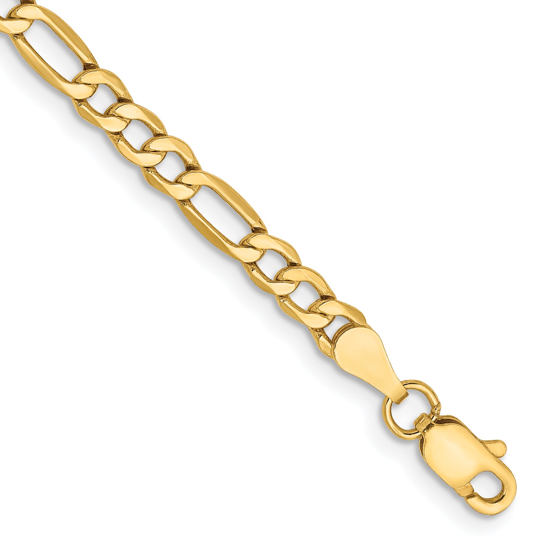 14K 8 inch 3.5mm Semi-Solid Figaro with Lobster Clasp Bracelet