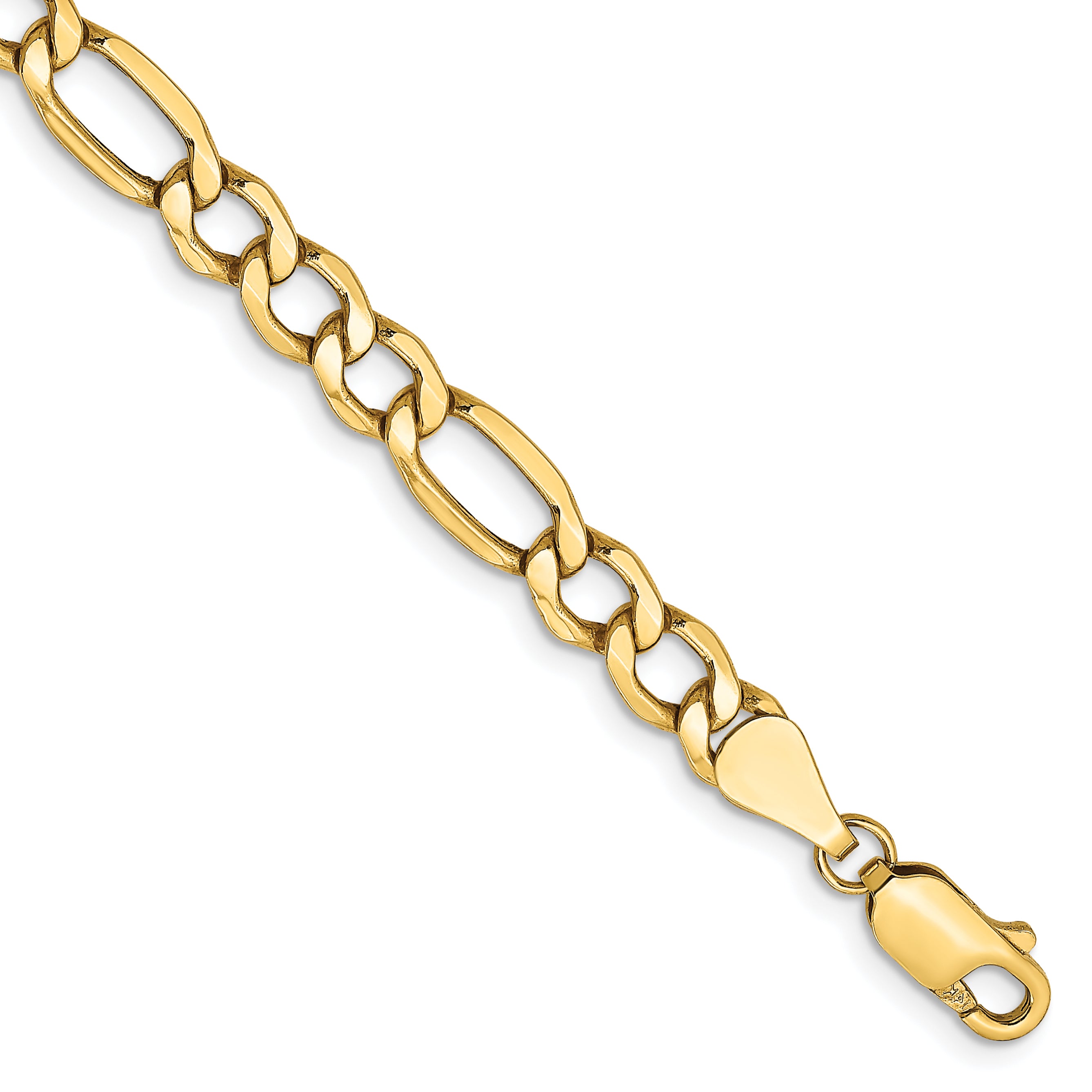 14K 8 inch 5.75mm Semi-Solid Figaro with Lobster Clasp Bracelet