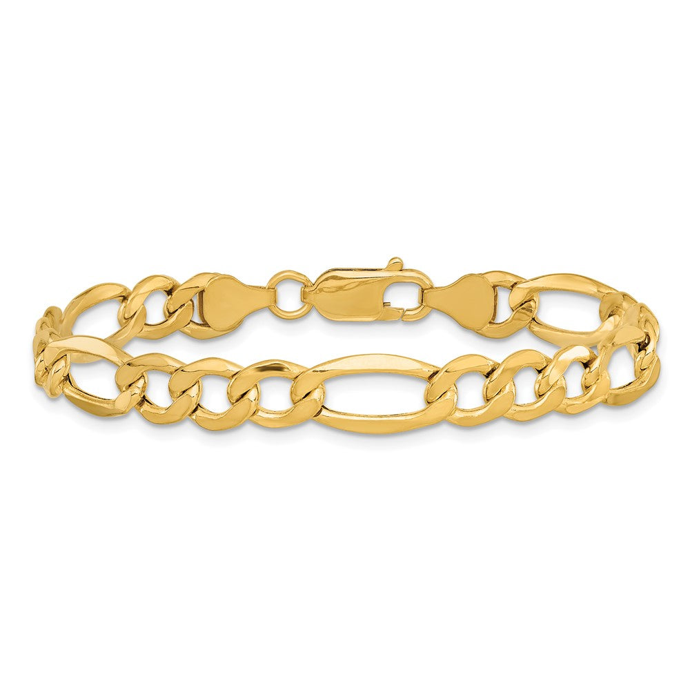 14K 8 inch 7.3mm Semi-Solid Figaro with Lobster Clasp Bracelet