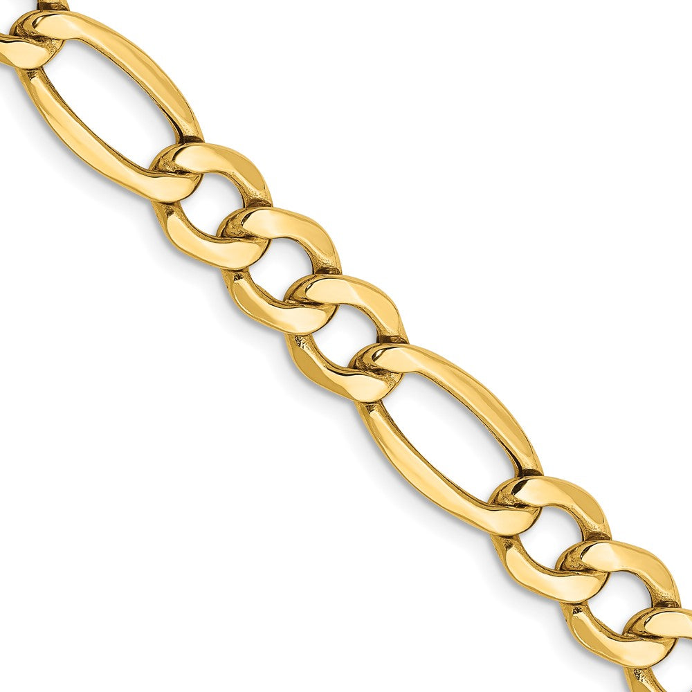 14K 24 inch 7.3mm Semi-Solid Figaro with Lobster Clasp Chain