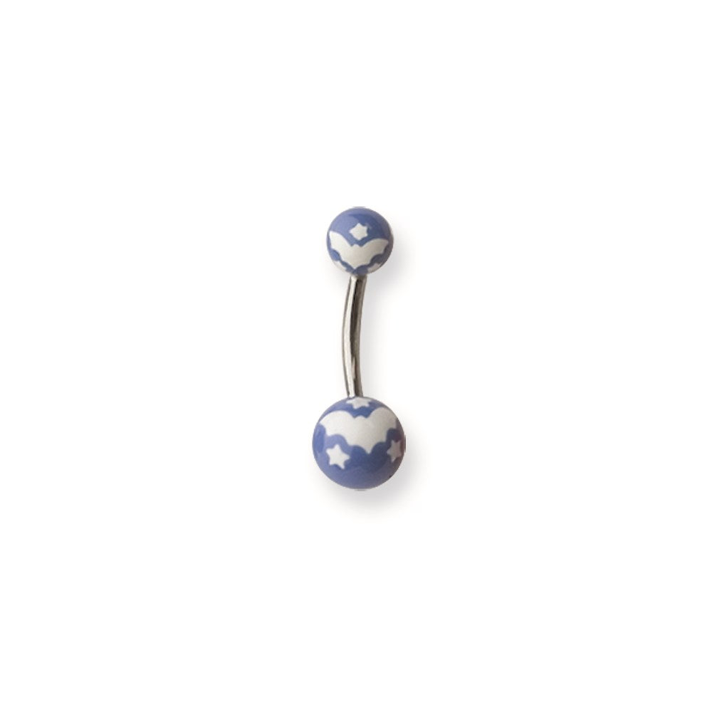 316L SRG GR SSTL 14G 7/16 Acrylc Bat White on Blue Belly Ring