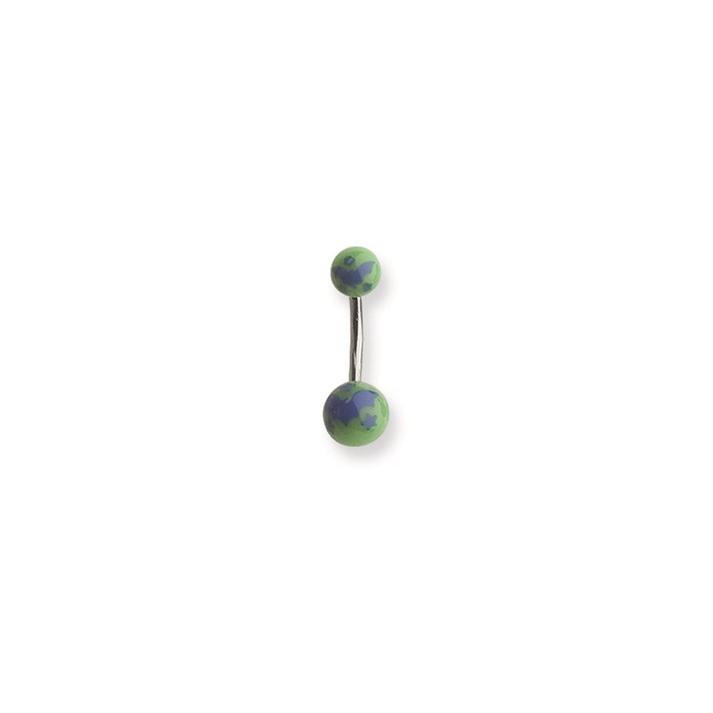 316L SRG GR SSTL 14G 7/16 Acrylc Bat Blu on Green Belly Ring