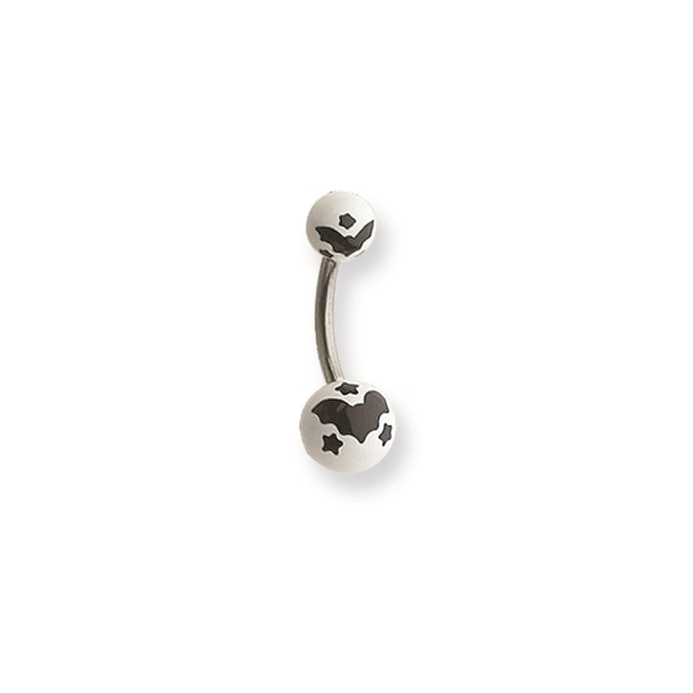 316L SRG GR SSTL 14G 7/16 Acrylc Bat Blk on White Belly Ring