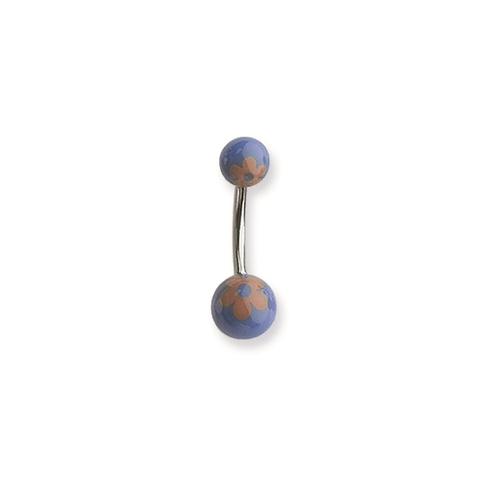 316L SRG GR SSTL 14G 7/16 Acrylc Daisy Org on Blu Belly Ring