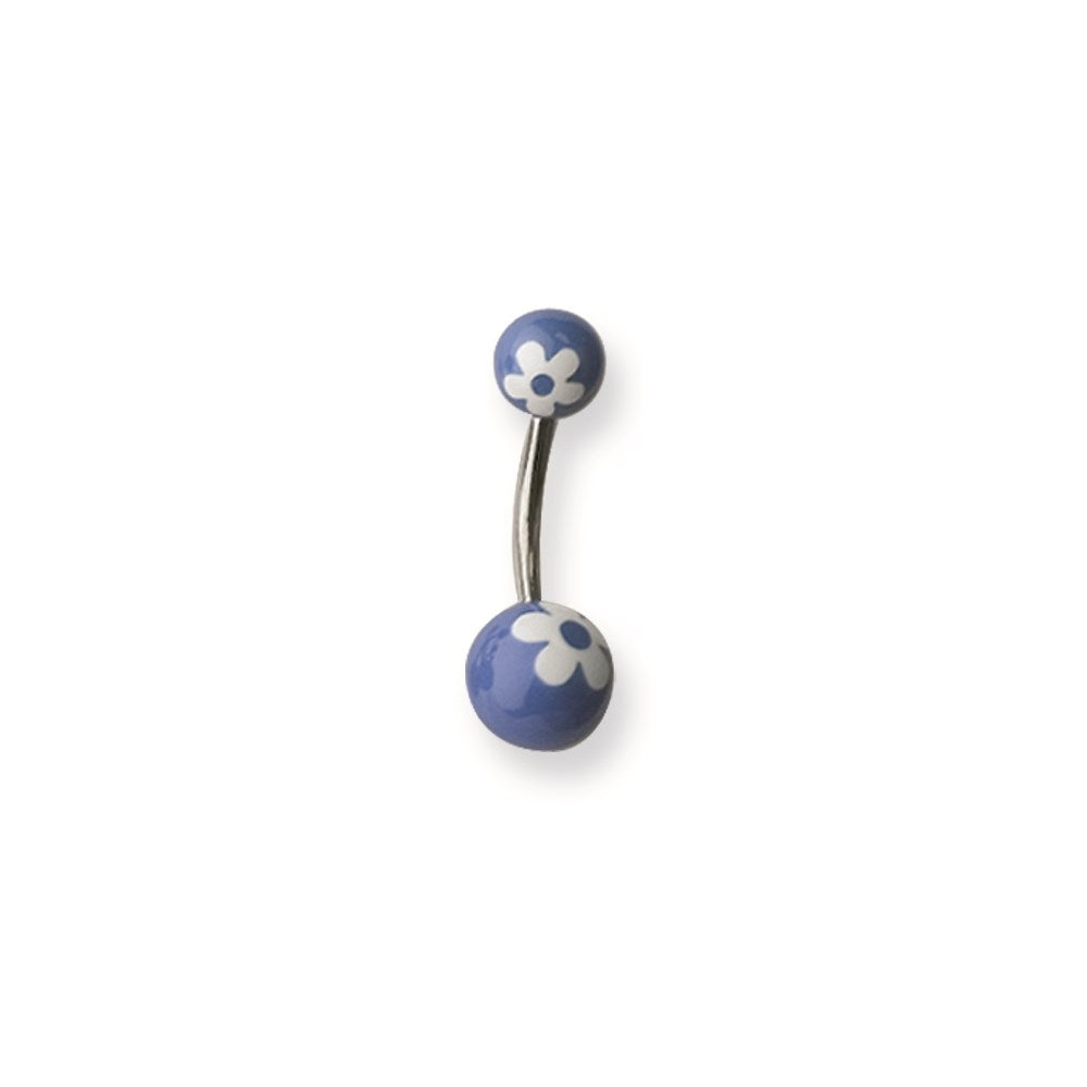 316L SRG GR SSTL 14G 7/16 Acrylc Daisy Wht on Blu Belly Ring