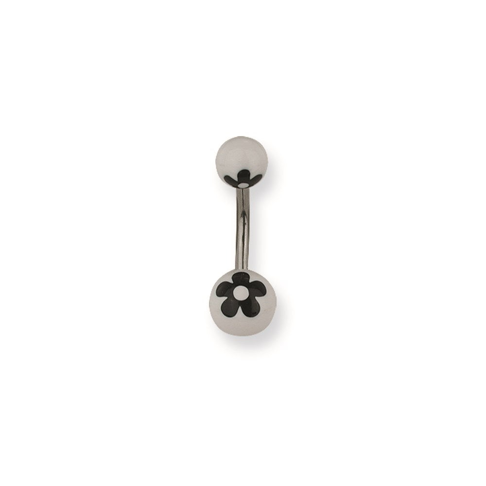 316L SRG GR SSTL 14G 7/16 Acrylc Daisy Blk on Wht Belly Ring