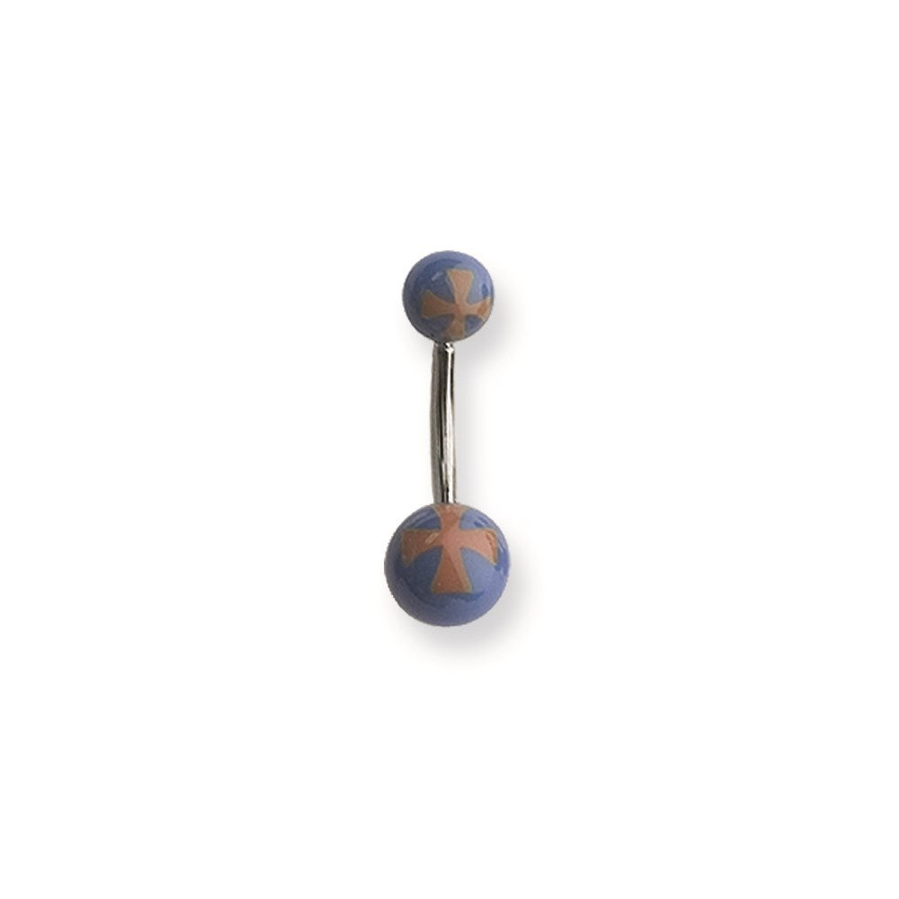 316L SRG GR SSTL 14G 7/16 Acrylc Cross Org on Blu Belly Ring