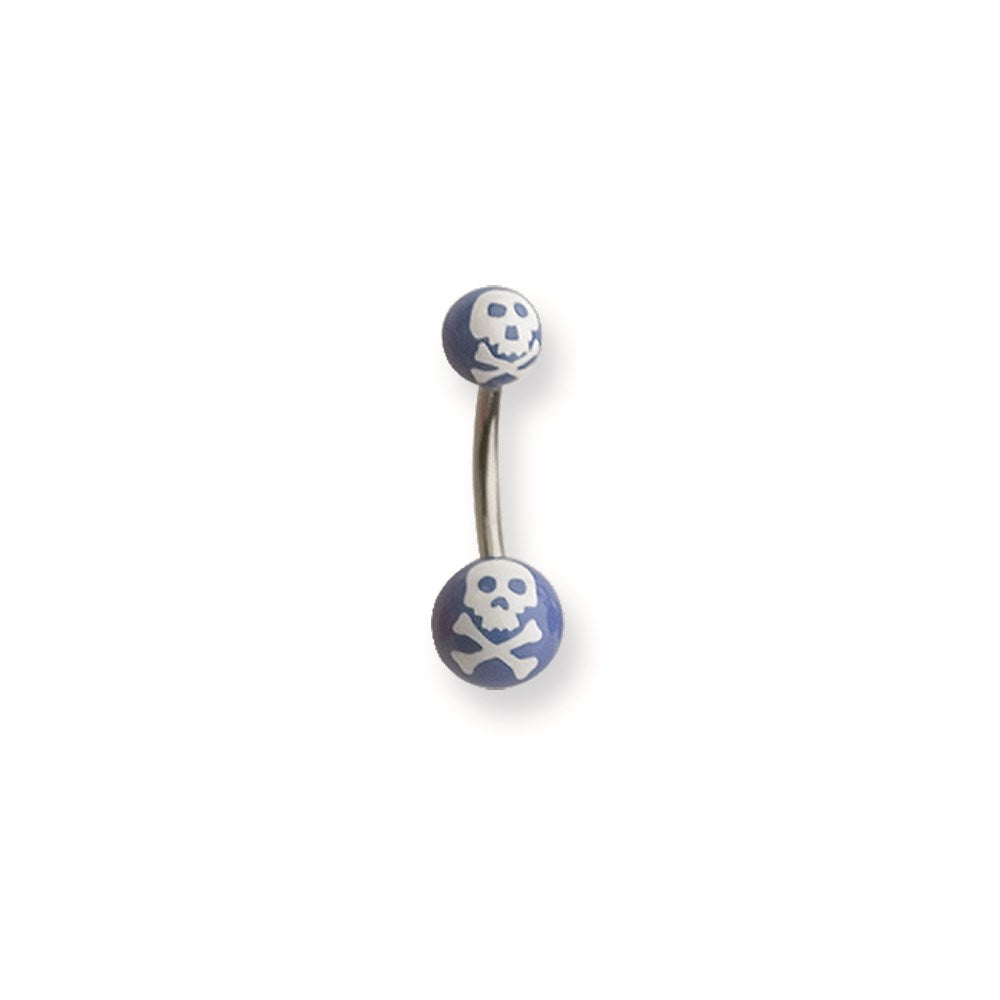 316L SRG GR SSTL 14G 7/16 Acrylc Skull Wht on Blu Belly Ring