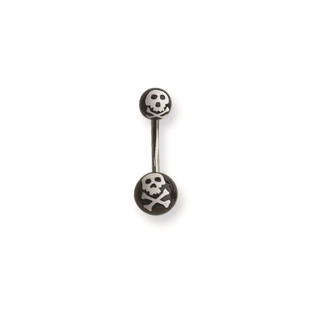 316L SRG GR SSTL 14G 7/16 Acrylc Skull Wht on Blk Belly Ring