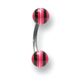 Stainless Stl Curv BB w Acrylic Neon Layered Balls 16G (1.3mm) 5/16 (8m BCVALN16-30-44-BKPK