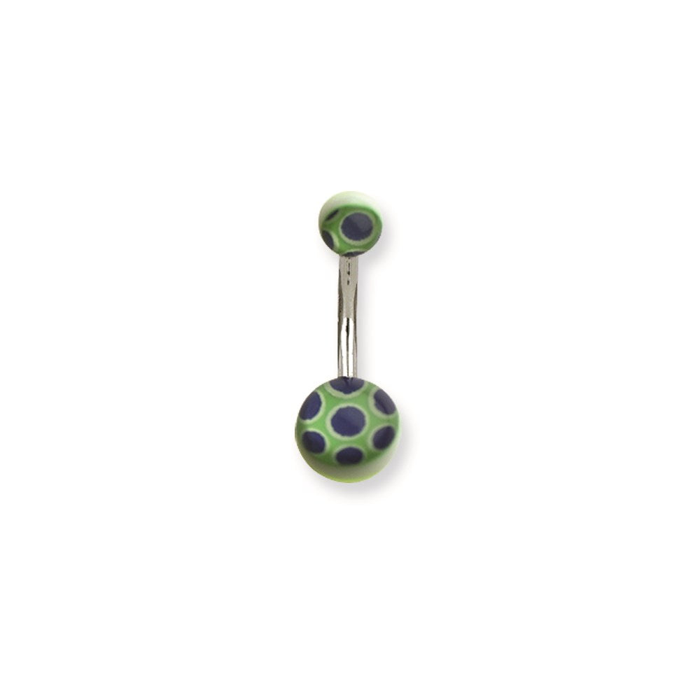 316L SRG GR SSTL 14G 3/8in. 5mm/8mm blu Dots/Grn Belly Ring