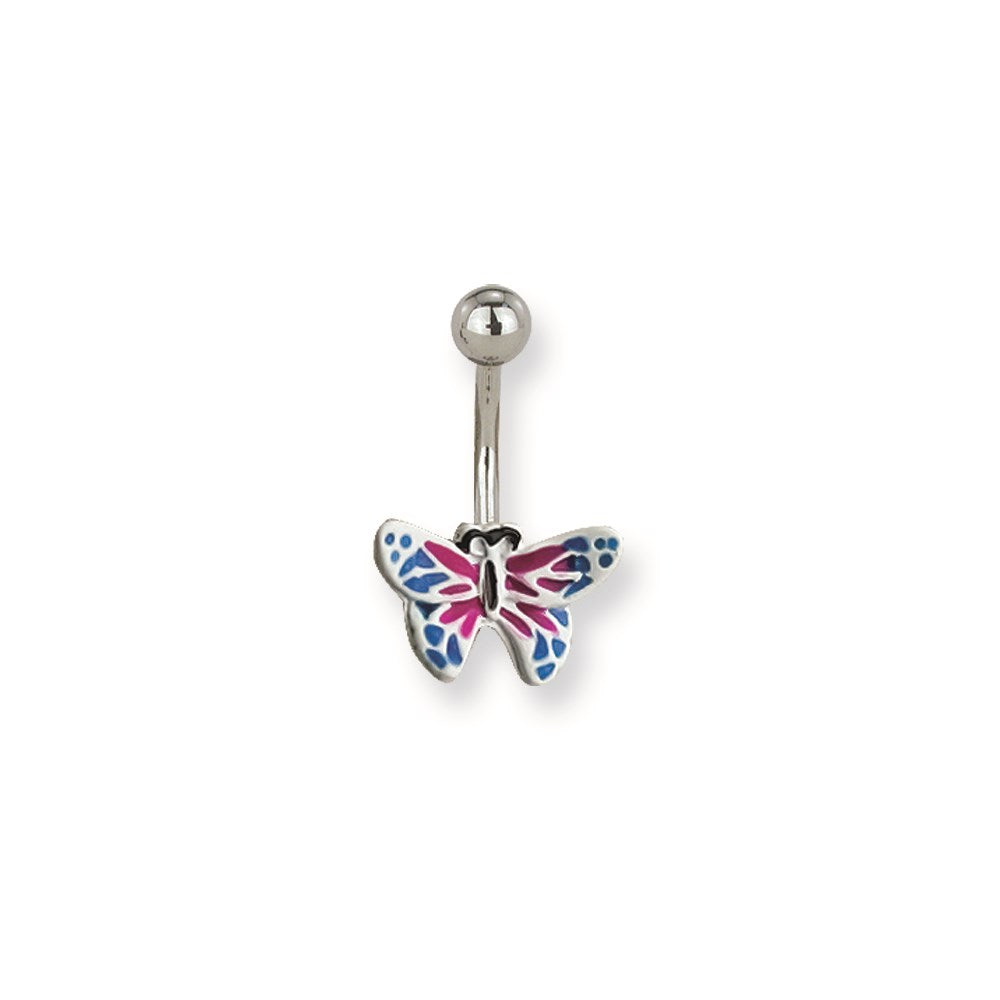 316L SRG GR SSTL 14G 7/16 Enamel Butterfly Belly Ring