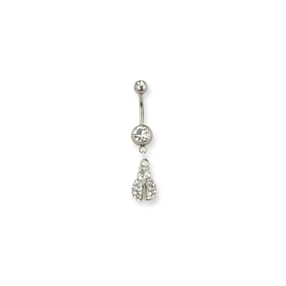 316L SRG GR SSTL 14G 13/32in. Clear CZs Ladybug Belly Dangle