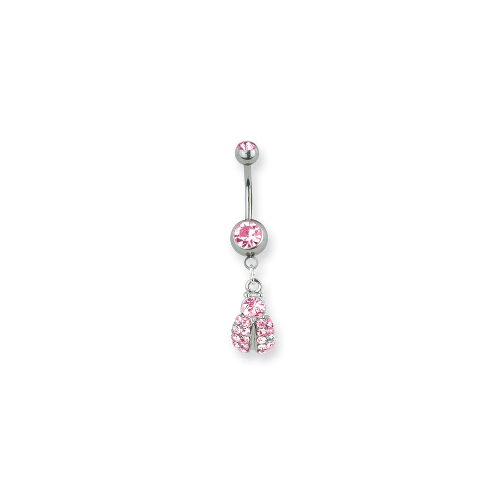 316L SRG GR SSTL 14G 13/32in. Pink CZs Ladybug Belly Dangle