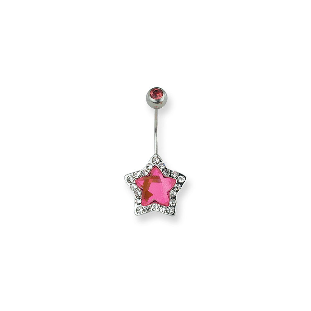 316L SRG GR SSTL 14G 7/16Lg Dark Pink Star w/CZs Belly Ring