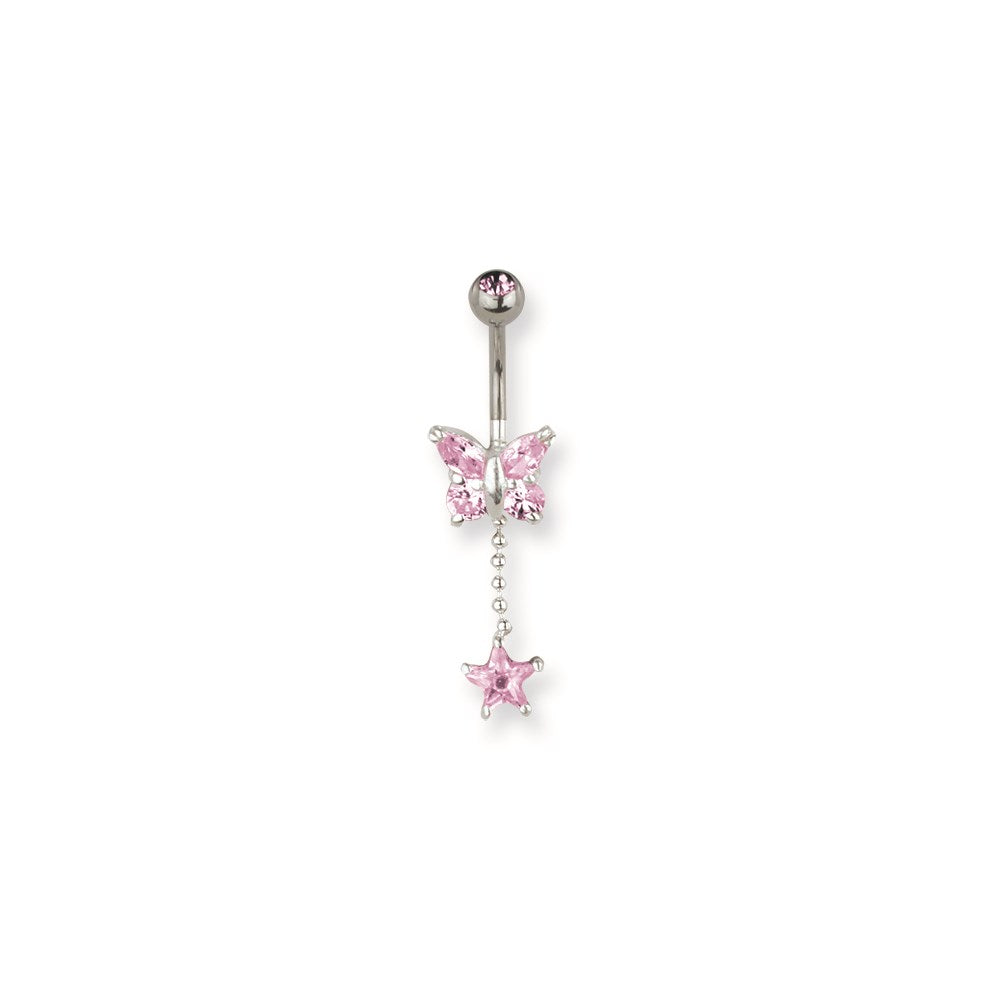 SGSS Curv BB w Mini Gem Charm & Dangle Chain w Gem Charm 14G (1.6mm) 13/3