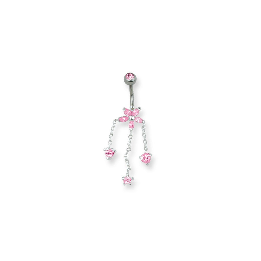 SGSS Curv BB w Charm & Petite Gem Dangle 14G (1.6mm) 13/32 (11mm) Curv