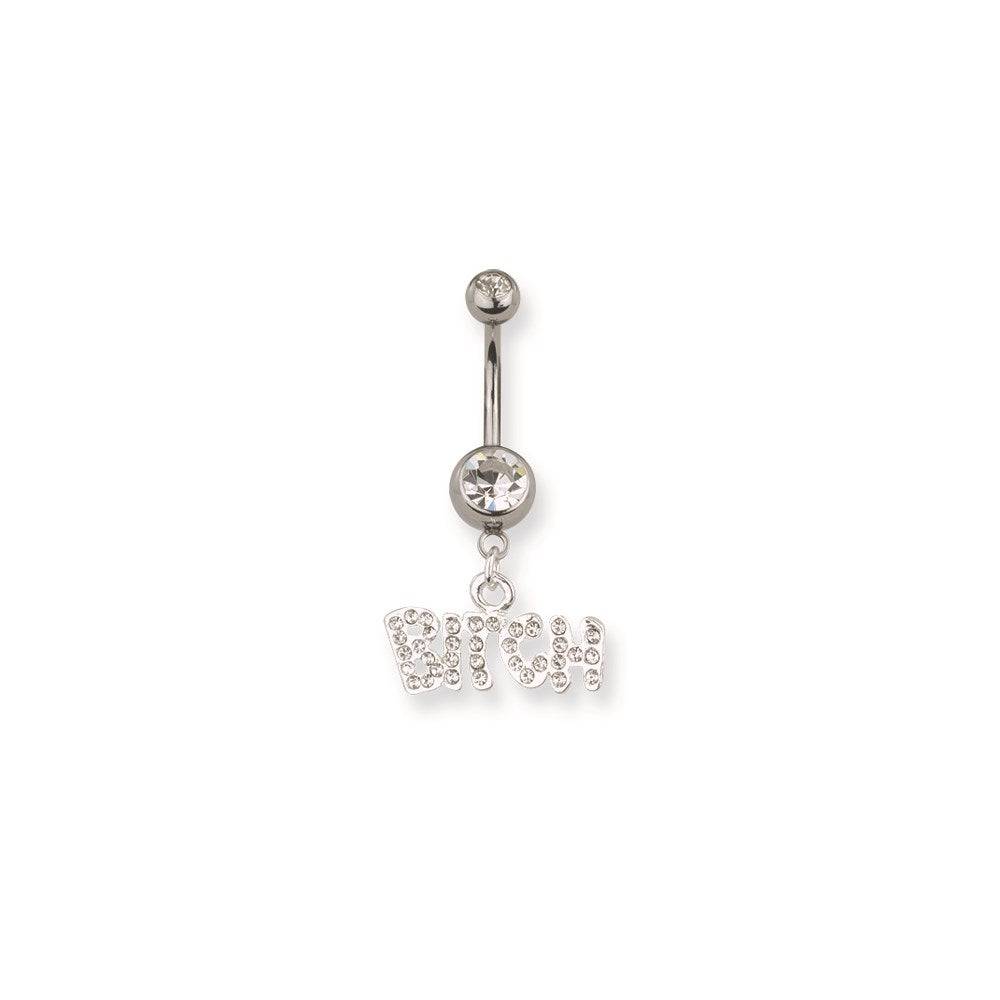 SGSS Curv BB w Bezel Gem & Dangling Pav√á Word 14G (1.6mm) 13/32 (11mm)