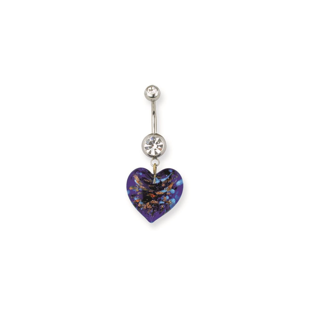 316L SRG GR SSTL 14G Curved Barbell Purp Heart Belly Dangle