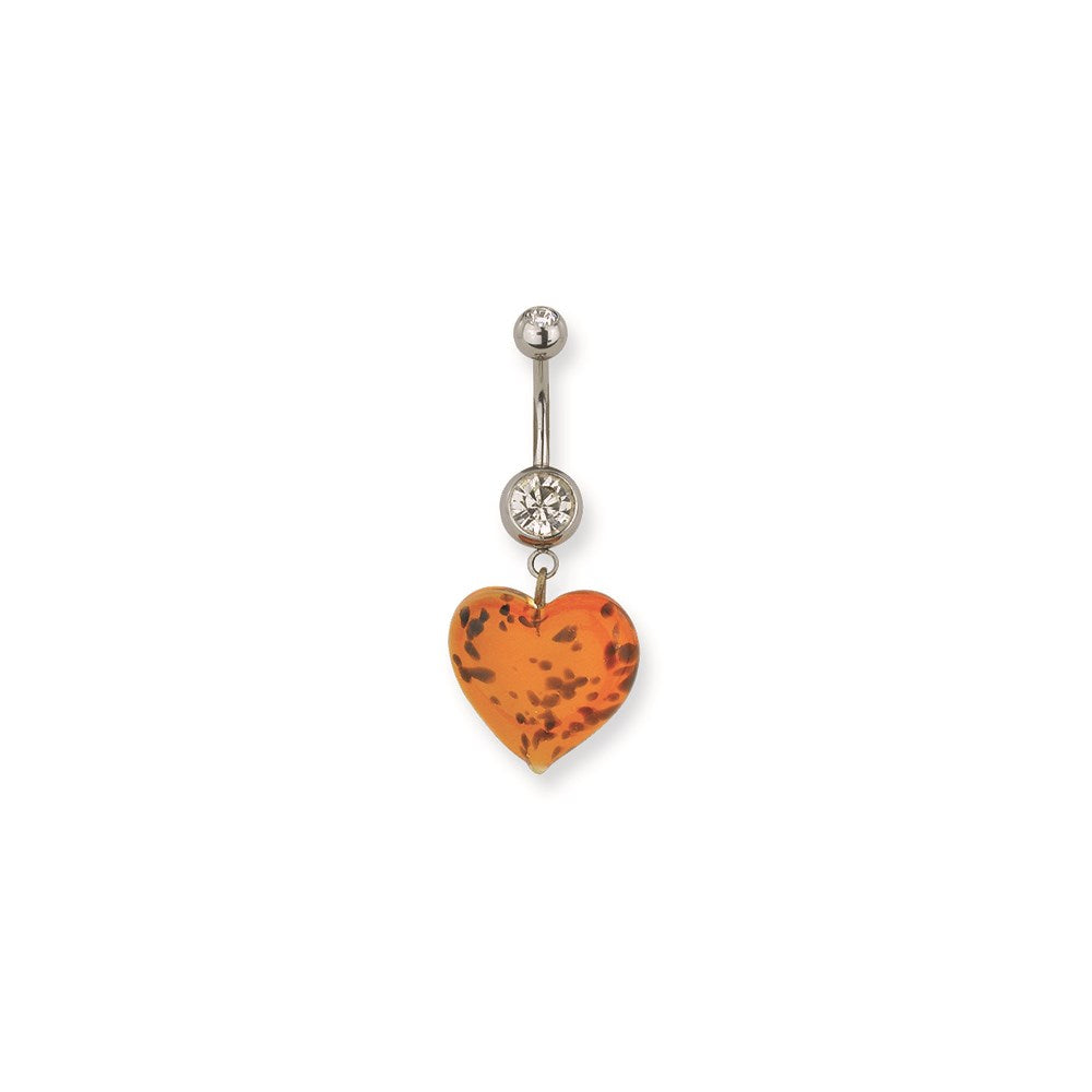 316L SRG GR SSTL 14G Curved Barbell Orang Heart Belly Dangle