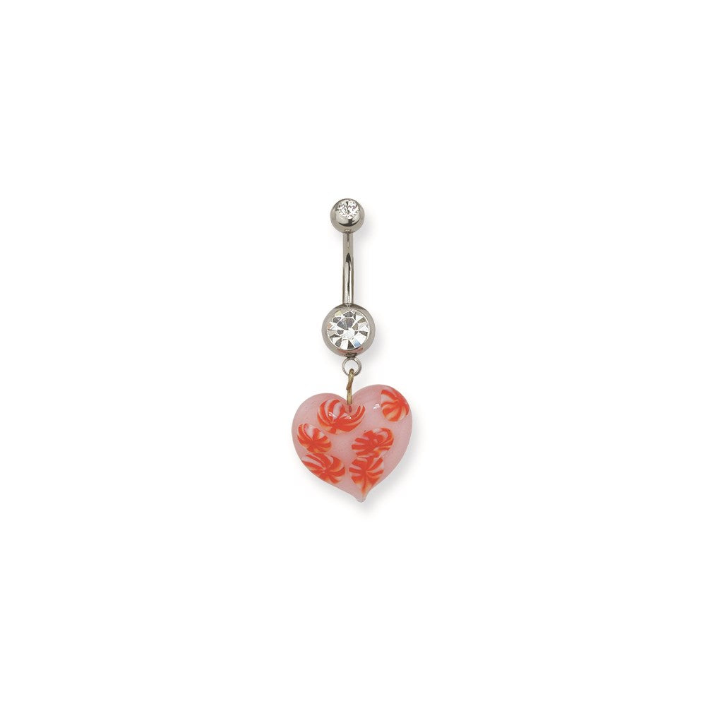 316L SRG GR SSTL 14G Curved Barbell Red Heart Belly Dangle