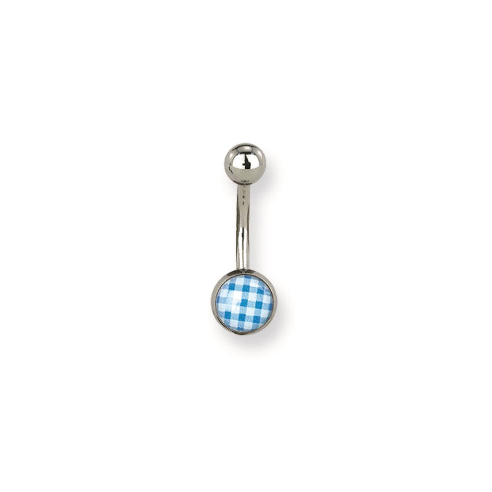 316L SRG GR SSTL 14G 7/16 Lg Blue/White Checked Belly Ring