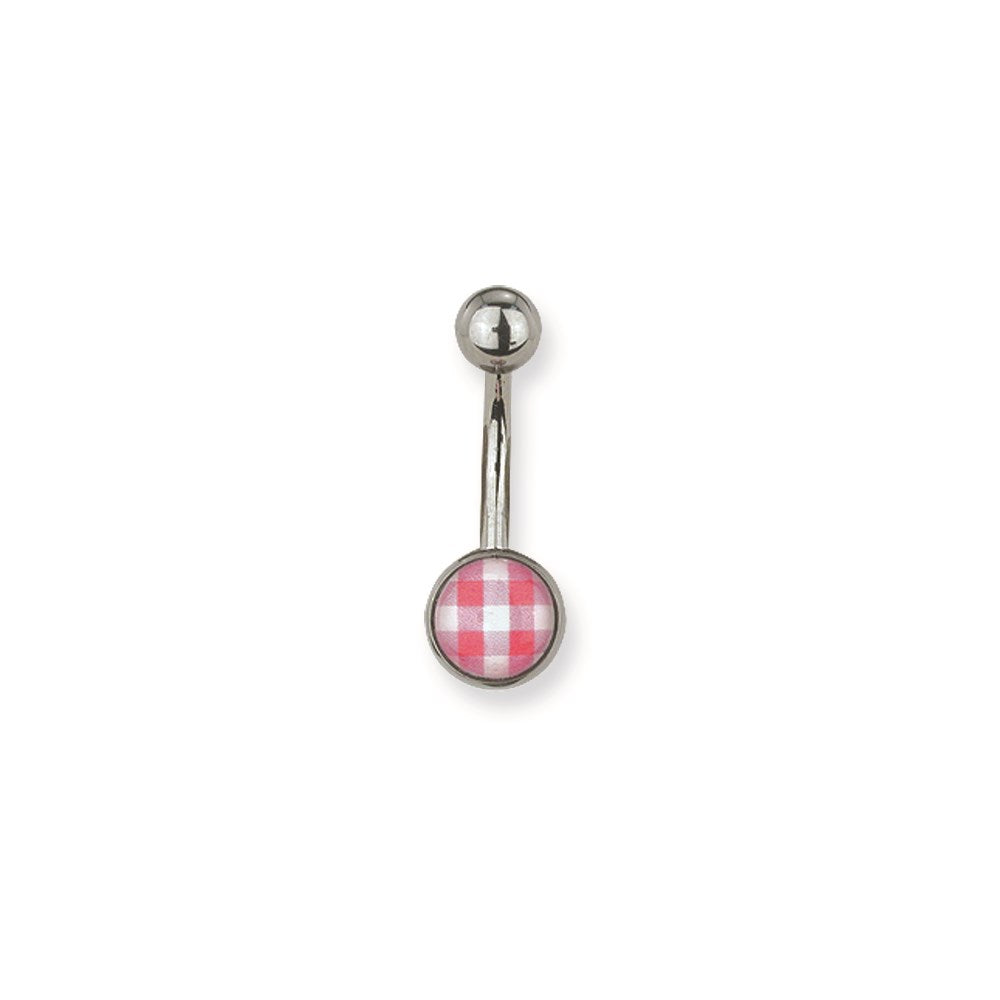 316L SRG GR SSTL 14G 7/16 Lg Pink/White Checked Belly Ring