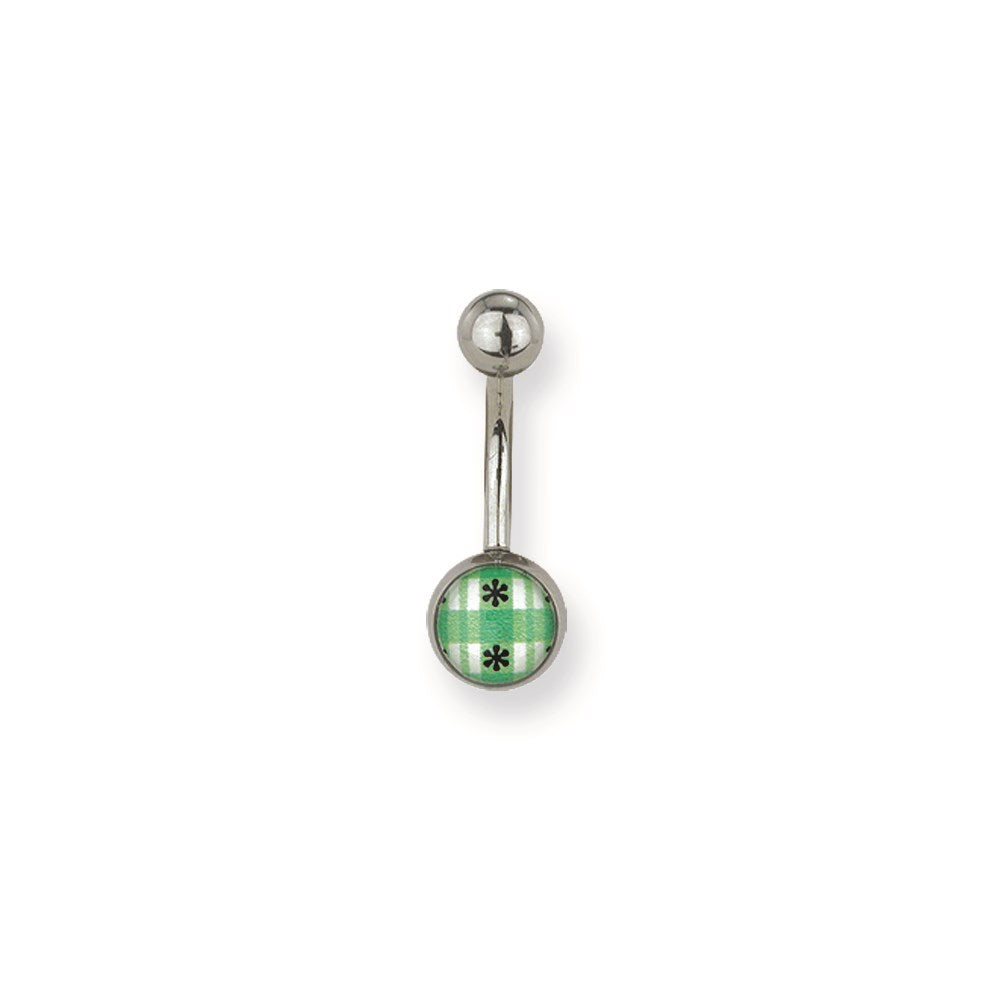 316L SRG GR SSTL 14G 7/16 Lg Green/White Checked Belly Ring