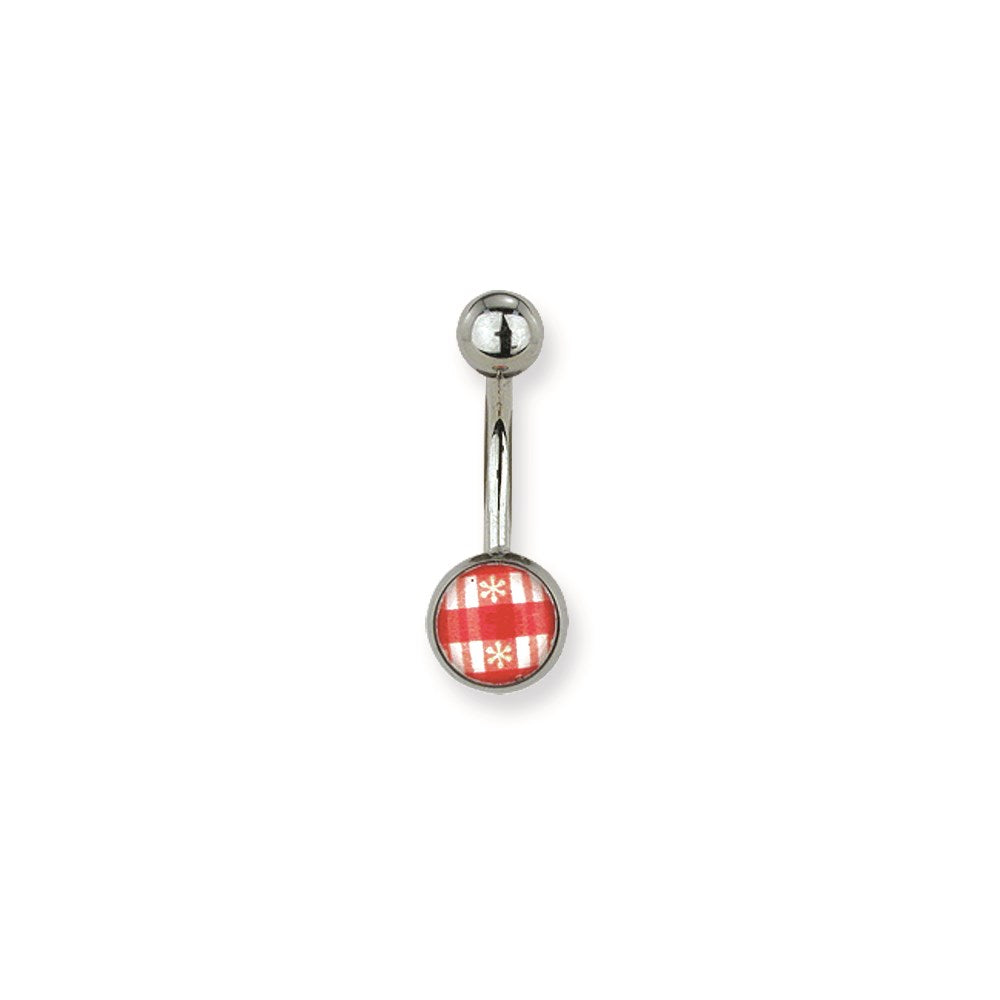 316L SRG GR SSTL 14G 7/16 Lg Pink/White Checked Belly Ring