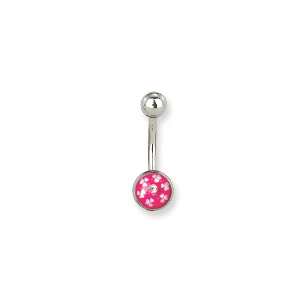 316L SRG GR SSTL 14G 7/16 White Clover Inlay Pink Belly Ring