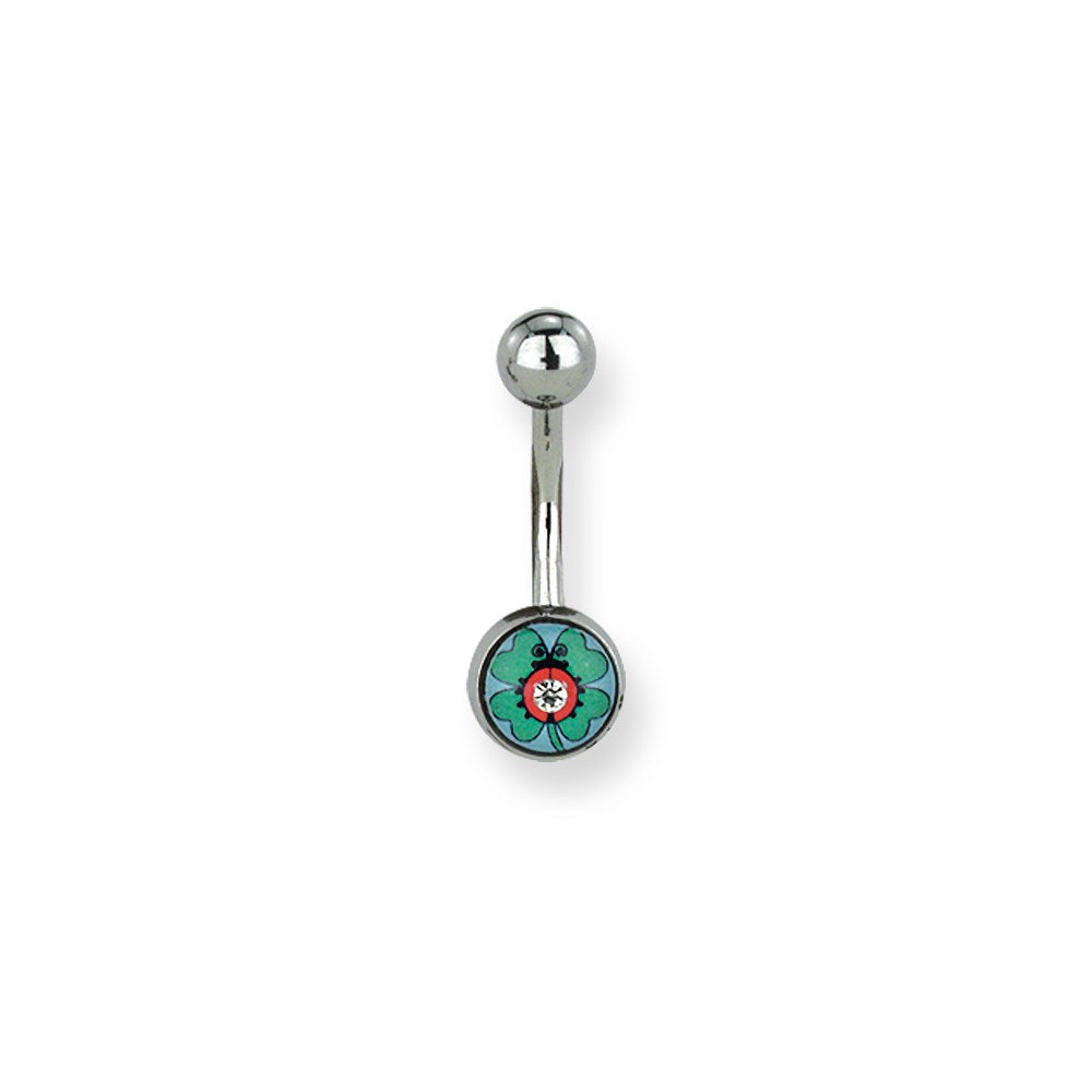 316L SRG GR SSTL 14G 7/16 Ladybug Inlay on Grn Belly Ring