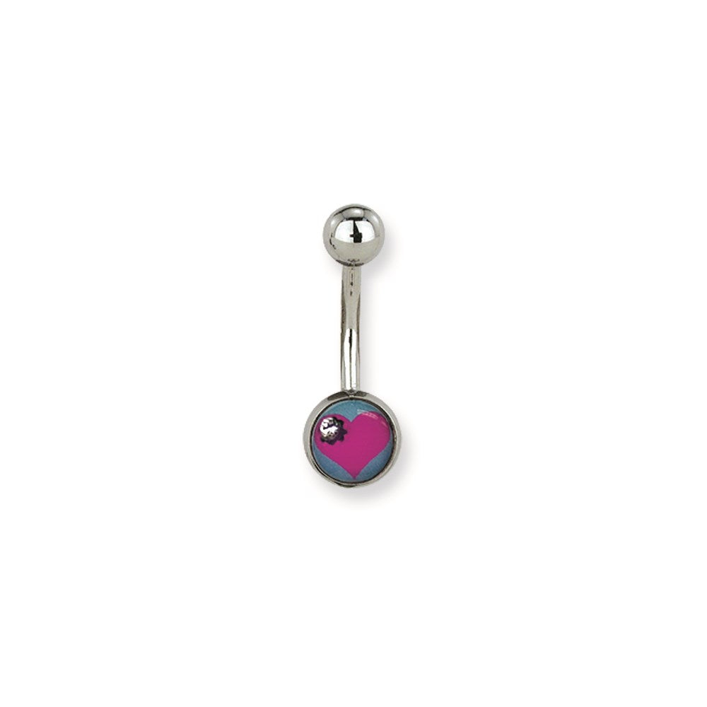 316L SRG GR SSTL 14G 7/16Pink Heart Inlay on Blue Belly Ring