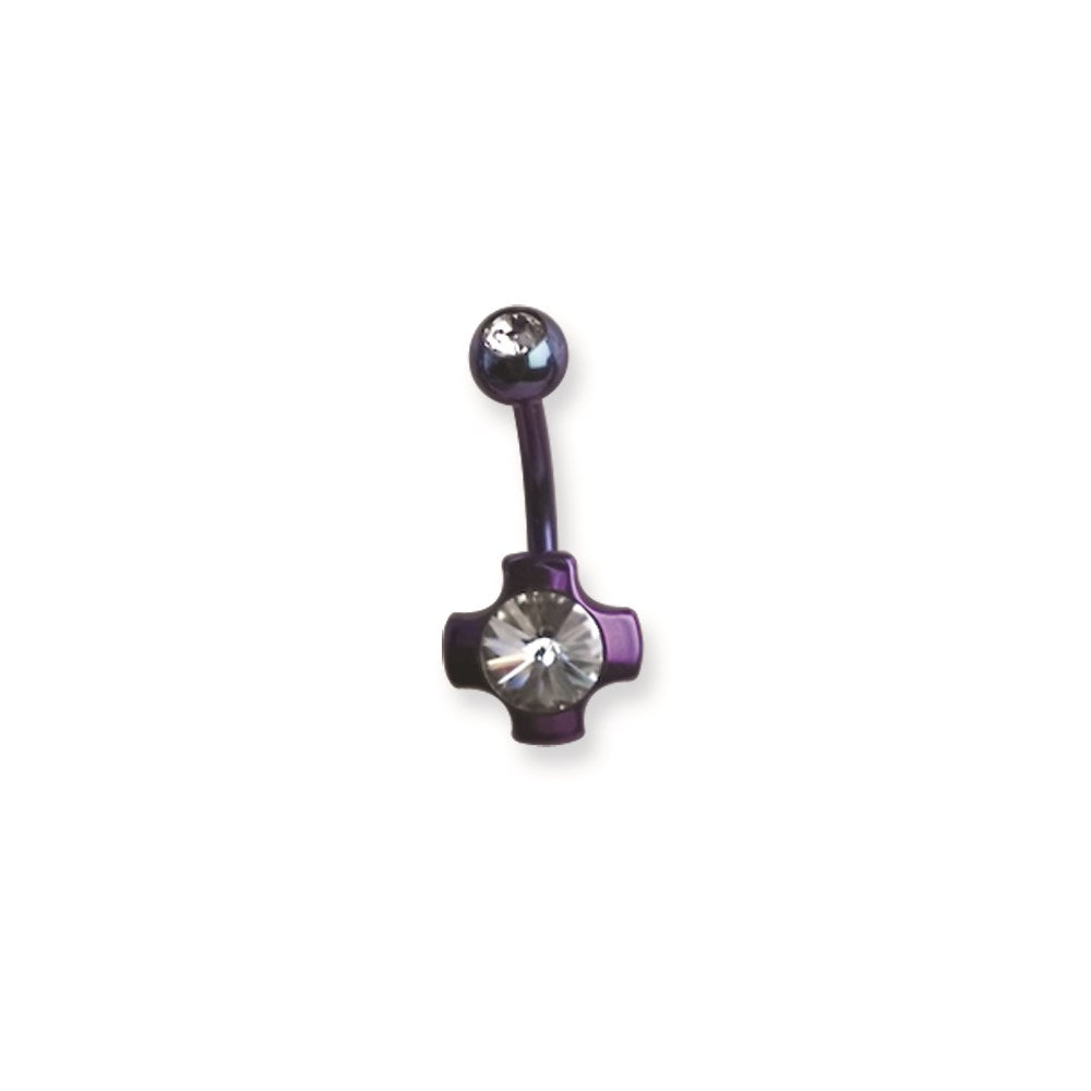 316L SRG GR SSTL 14G 13/32Platd TTPurp Ball/Cross Belly Ring