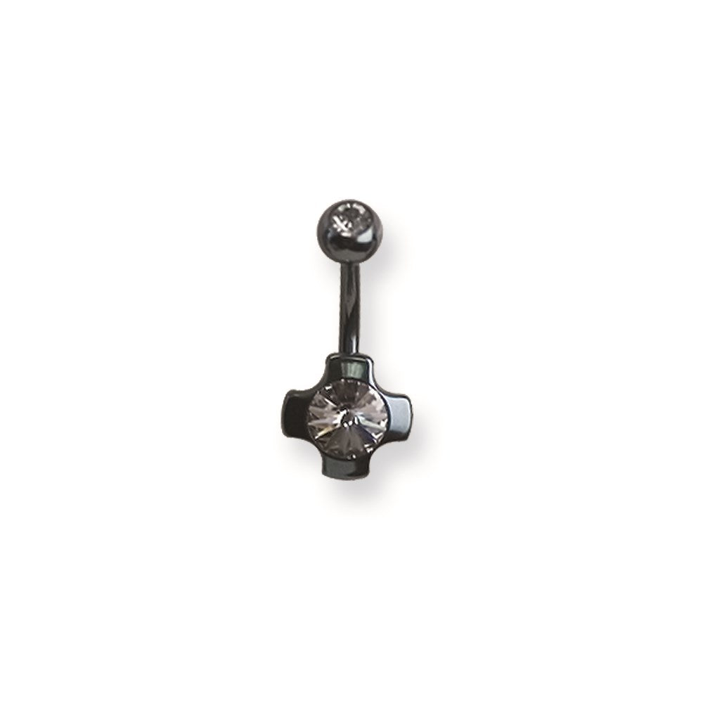 316L SRG GR SSTL 14G 13/32Plated LtBlu Ball/Cross Belly Ring