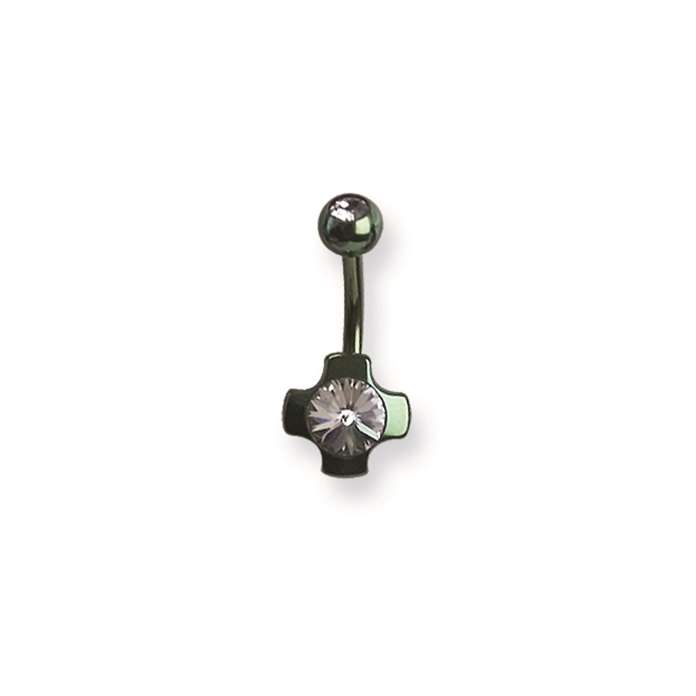 316L SRG GR SSTL 14G 13/32Plated Green Ball/Cross Belly Ring