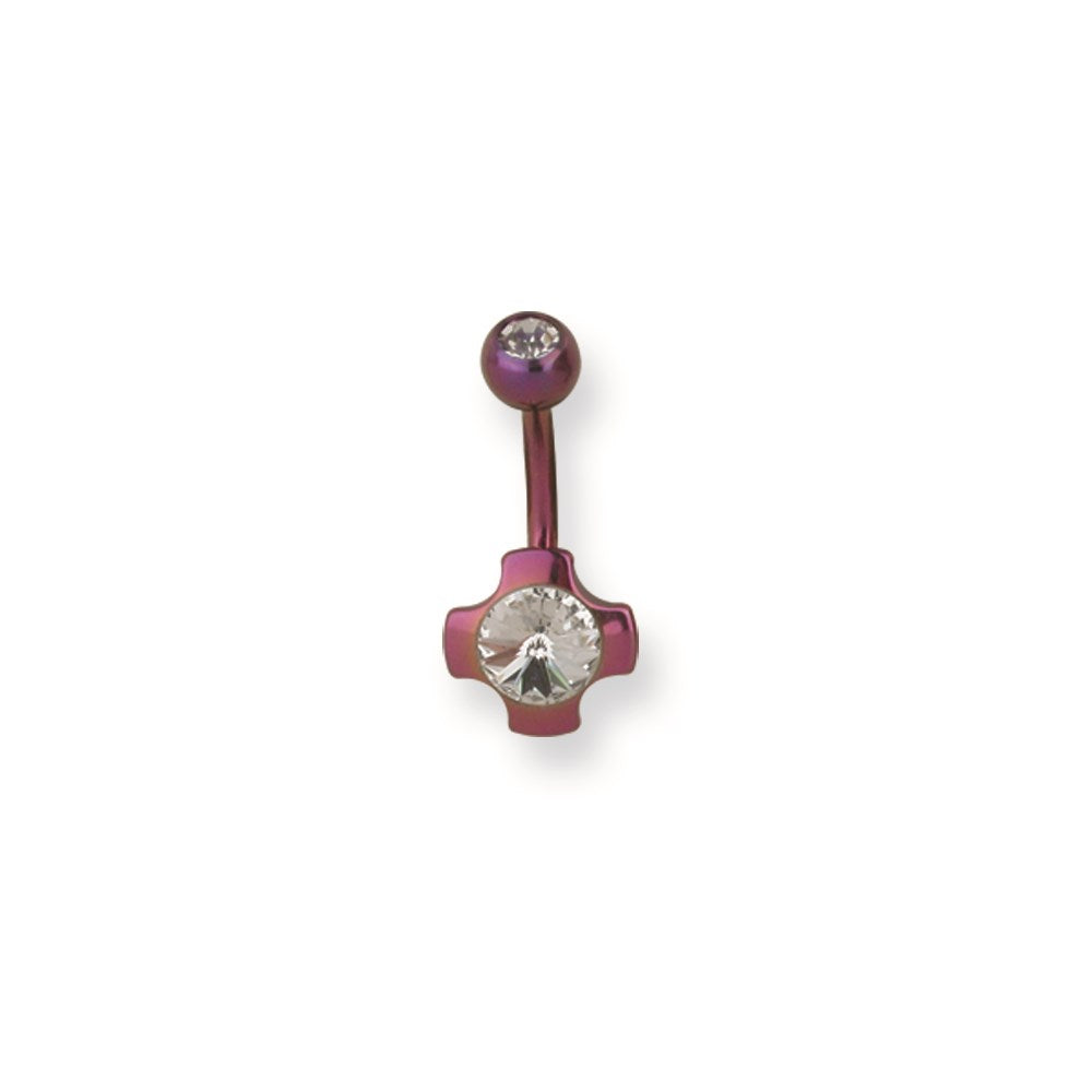 316L SRG GR SSTL 14G 13/32Plated Purp Ball/Cross Belly Ring