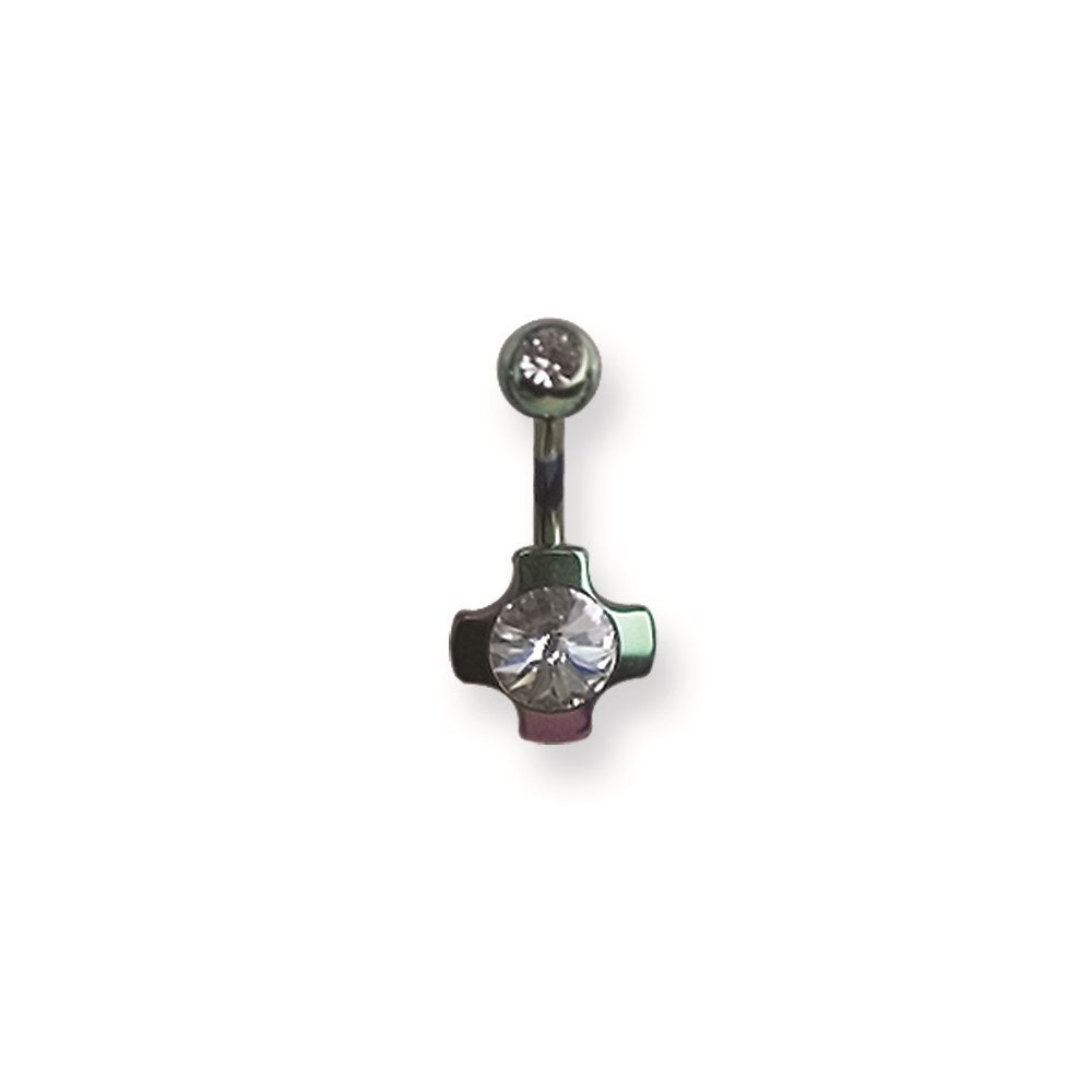 316L SRG GR SSTL 14G 13/32Platd Rainbo Ball/Cross Belly Ring