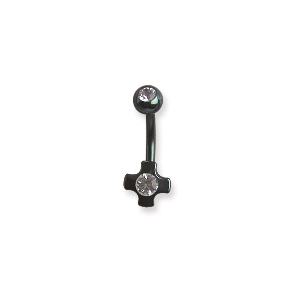 316L SRG GR SSTL 14G 13/32 Platd Aqua Ball/Cross Belly Ring