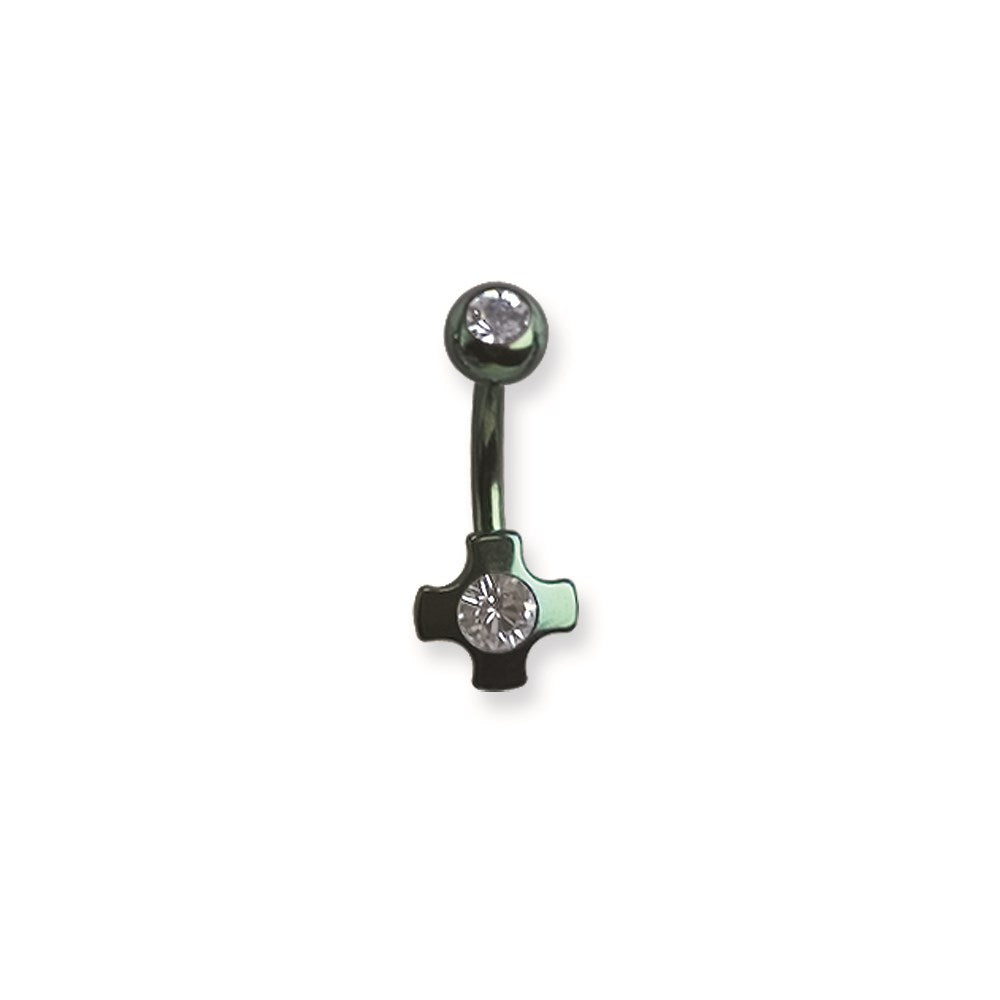 316L SRG GR SSTL 14G 13/32 Platd Green Ball/Cross Belly Ring