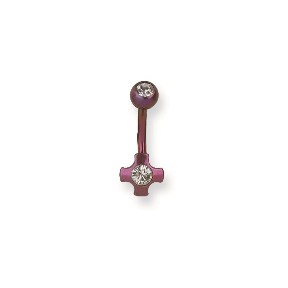 316L SRG GR SSTL 14G 13/32 Plated Purp Ball/Cross Belly Ring