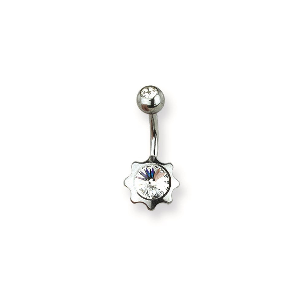 316L SRG GR SSTL 14G 13/32in. Clear CZ 5/9mm Star Belly Ring